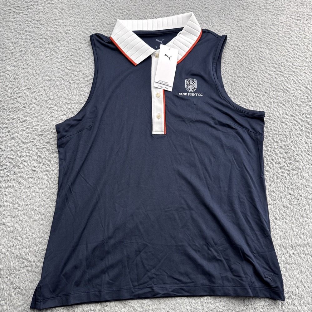 PUMA Cloudspun Golf Polo Womens Medium Blue Sleeveless Sand Point CC 629554-01